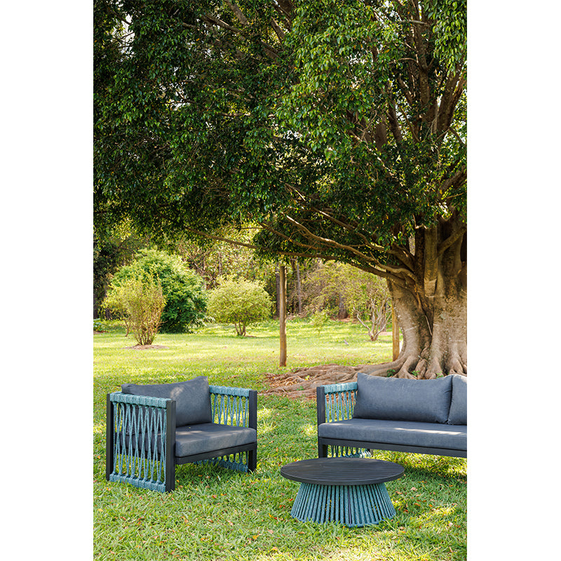 Robust Upholstered Armchair in Graphite Aluminum and Green Mixed Color Nautical Rope