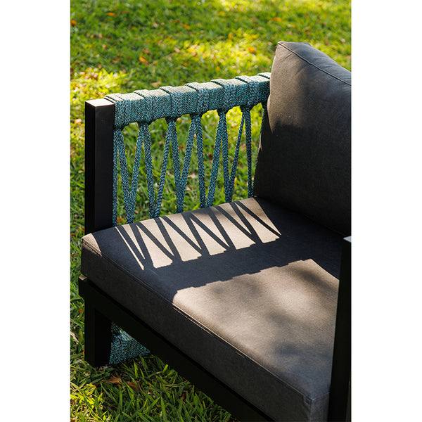 Ambiente 4 com Robust Upholstered Armchair in Graphite Aluminum and Green Mixed Color Nautical Rope