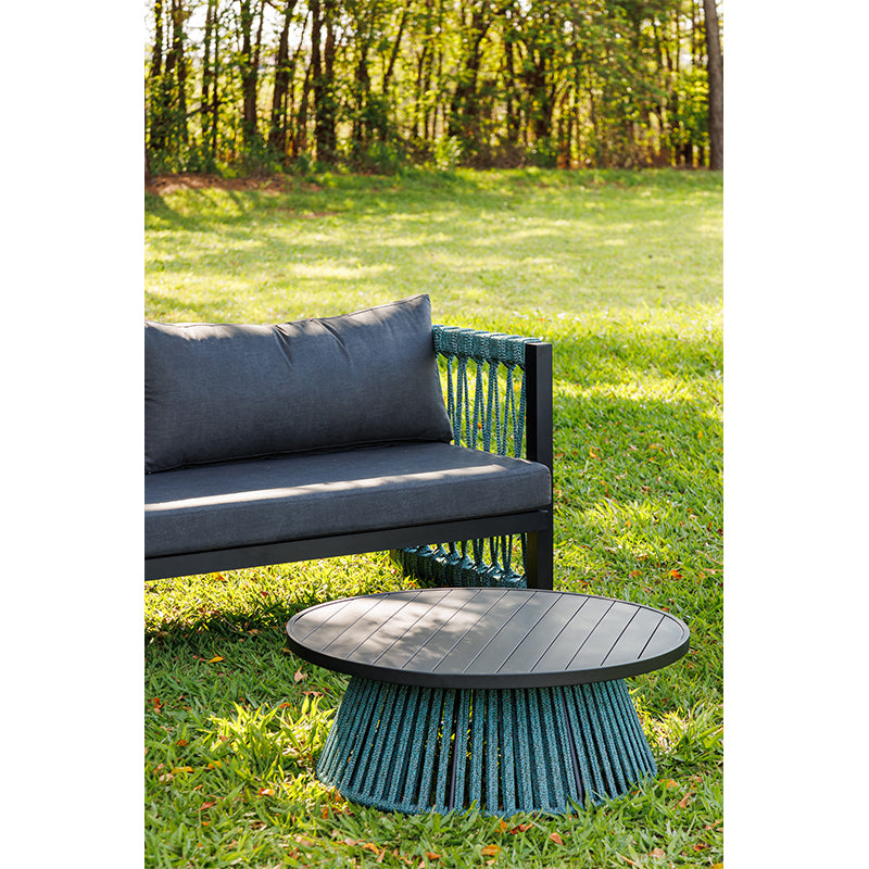 Robust Upholstered Armchair in Graphite Aluminum and Green Mixed Color Nautical Rope