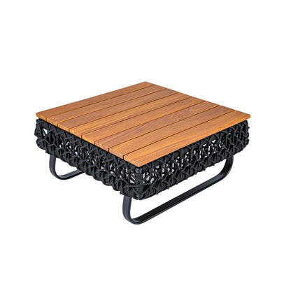 Veneza Coffee Table with Wood Top, Aluminum, Black Color and Nautical Rope, Black Color