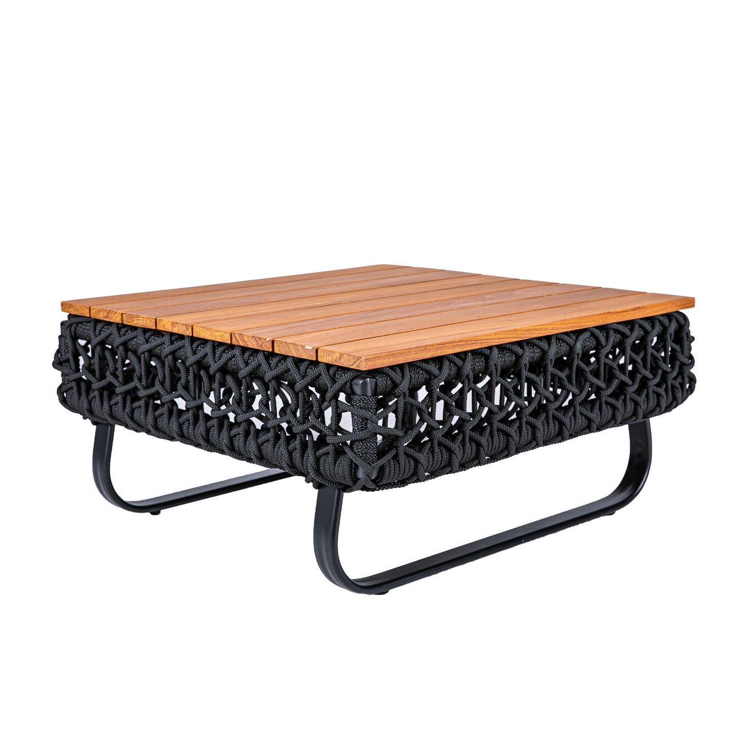 Veneza Coffee Table with Wood Top, Aluminum, Black Color and Nautical Rope, Black Color