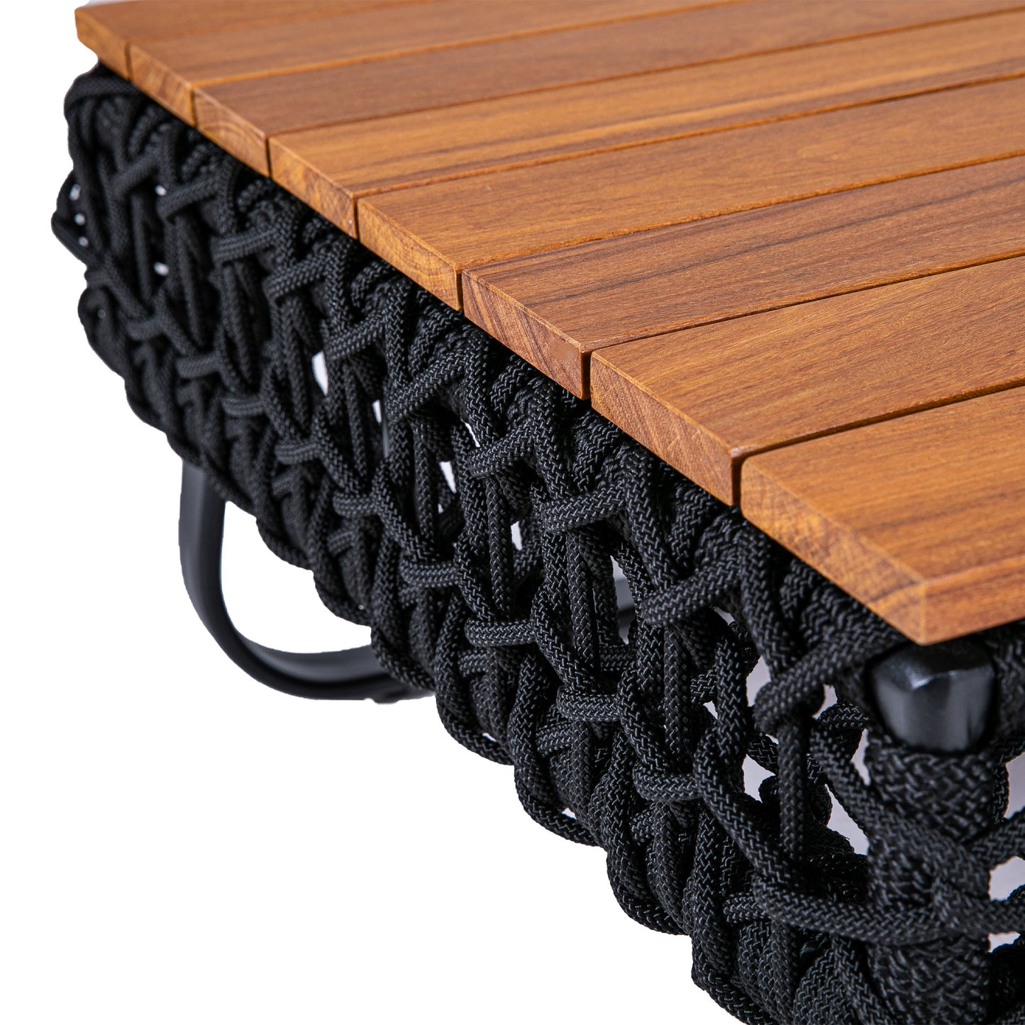 Veneza Coffee Table with Wood Top, Aluminum, Black Color and Nautical Rope, Black Color