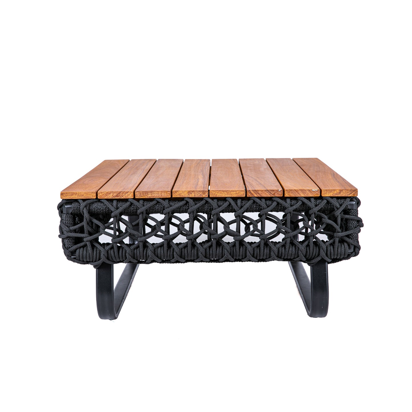 Veneza Coffee Table with Wood Top, Aluminum, Black Color and Nautical Rope, Black Color