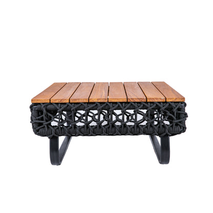 Veneza Coffee Table with Wood Top, Aluminum, Black Color and Nautical Rope, Black Color