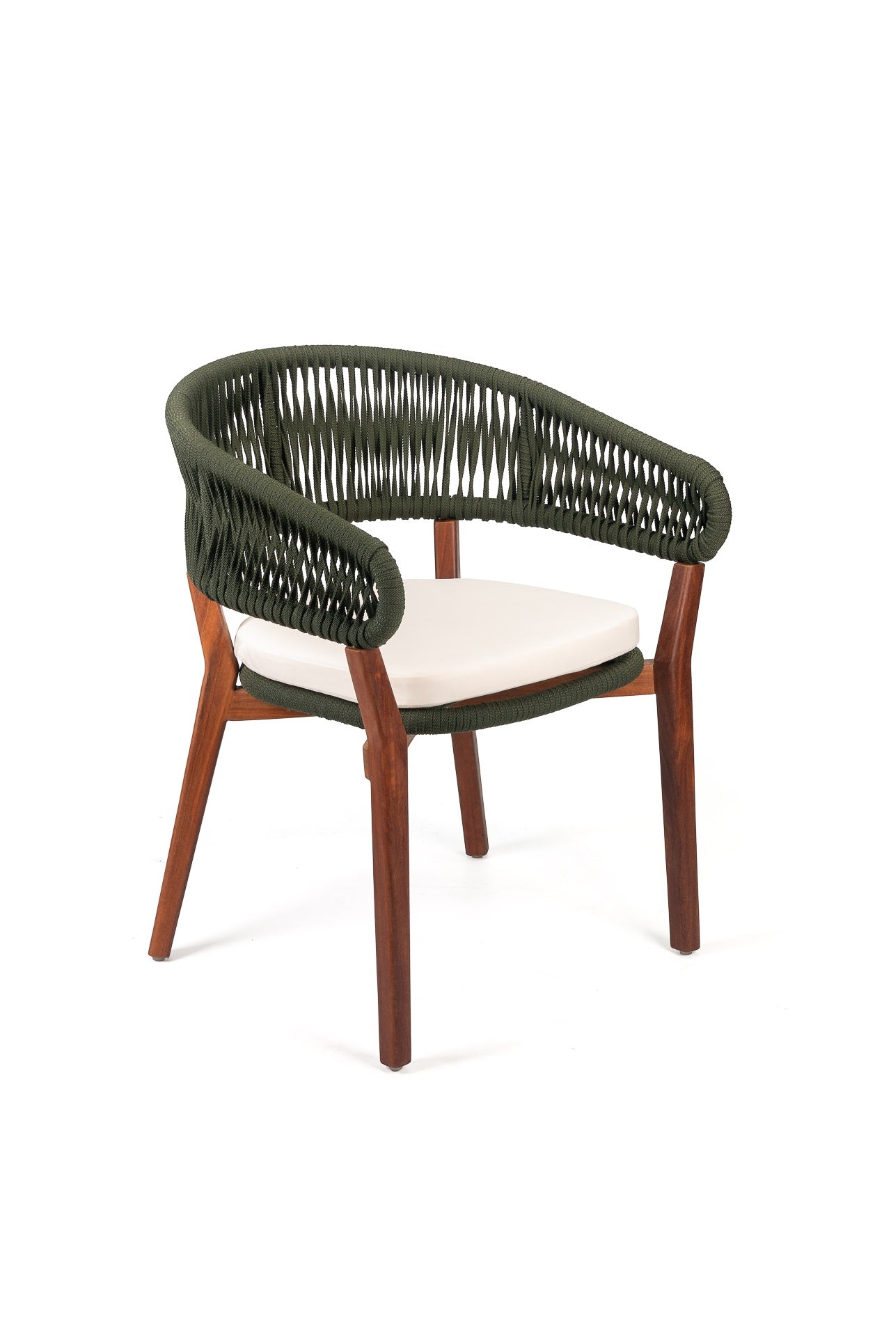 Veronica Chair Aluminum and Nautical Rope Green Color Wooden Feet