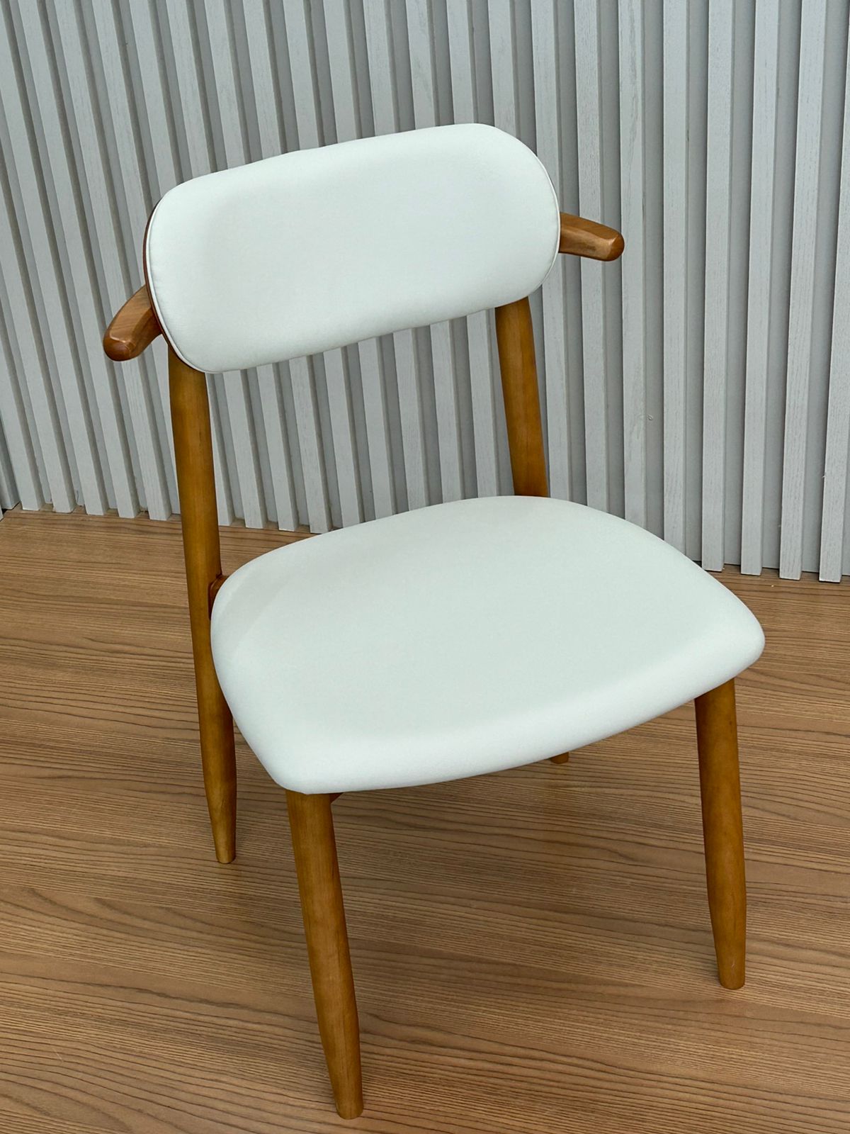 Dutti Chair Almond Wood Backrest and Seat Upholstered in Fabric Facto 534
