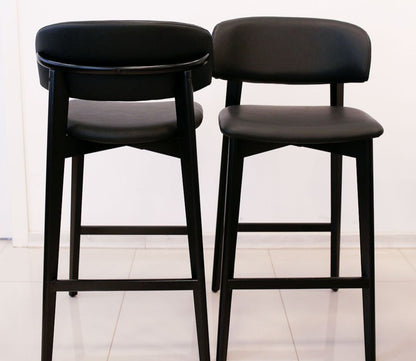 Monic Almond Wood Stool Upholstered Backrest and Seat in Leatherette Fabric 534