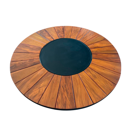 Mesa redonda Sophia 160 cm tapa de madera con placa giratoria base de aluminio negro