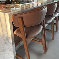 Taburete de madera Dior Asiento tapizado en tela Facto Cognac 890A