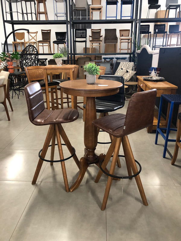 Ambiente 1 com Ellen Stool Wooden Base Swivel Seat Upholstered in Black PU