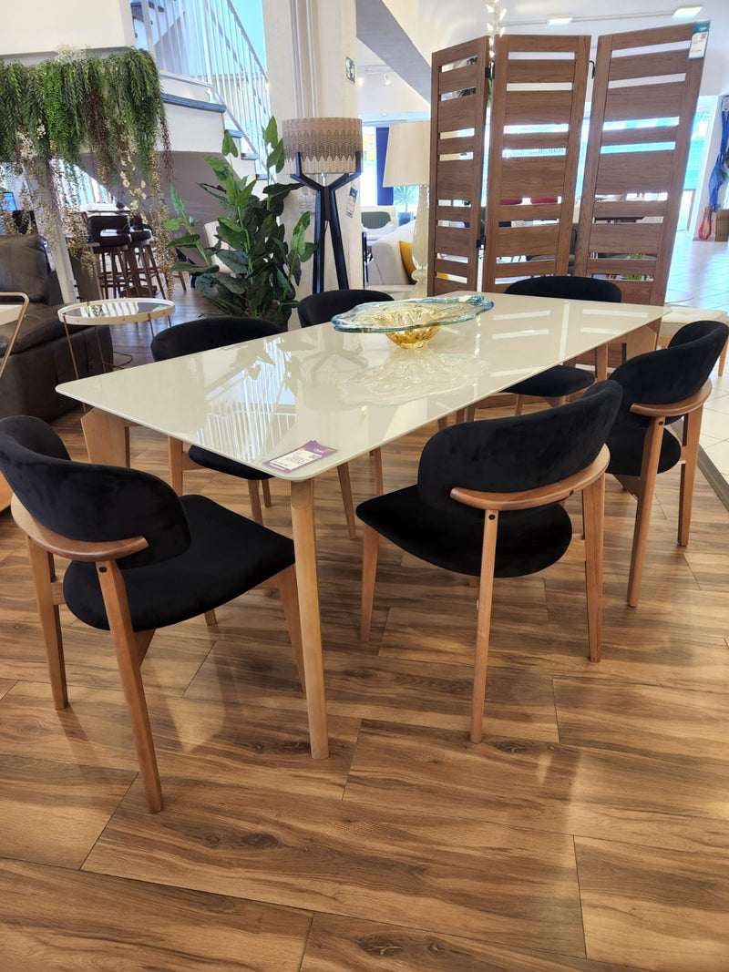 Monic Chair in Black Lacquered Wood, Upholstered Backrest and Seat in Bucle Fabric 566