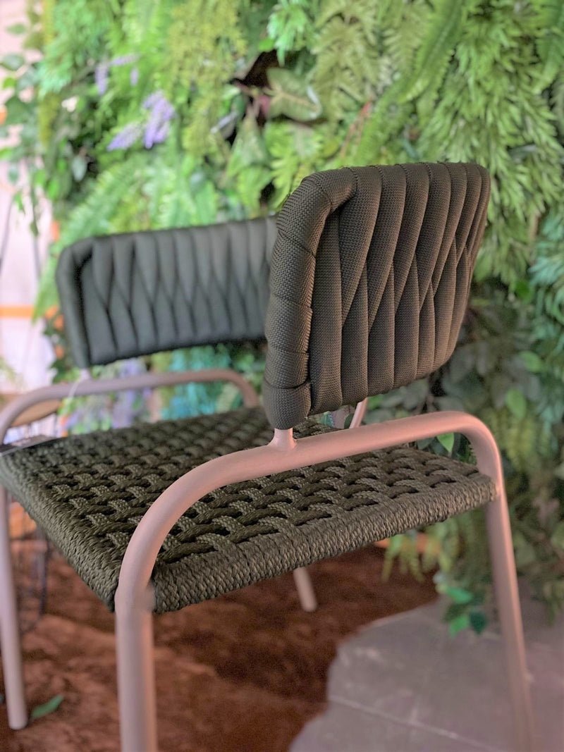 Cadeira Deka Alumínio Cor Fendi Tricô Náutico Cor Verde Musgo