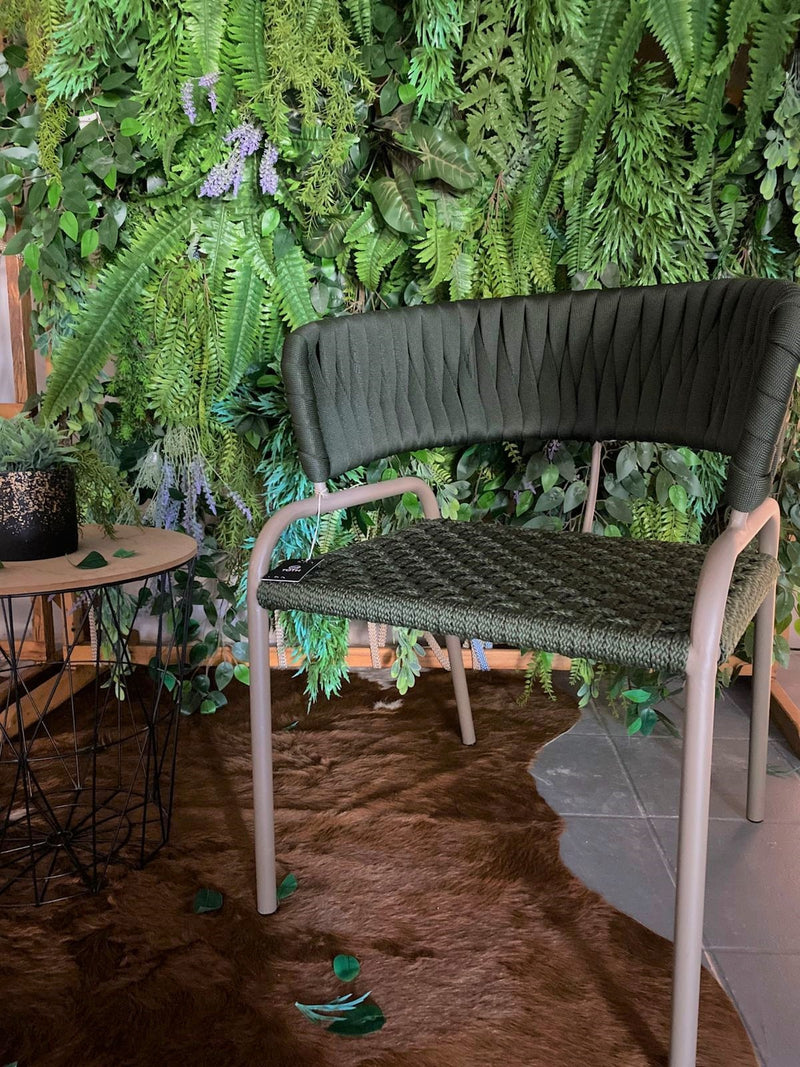 Cadeira Deka Alumínio Cor Fendi Tricô Náutico Cor Verde Musgo