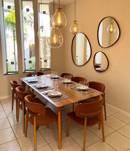 Tori Dining Table 240x110cm Chocolate Wood Base White Glass Top 50 Thin Corner