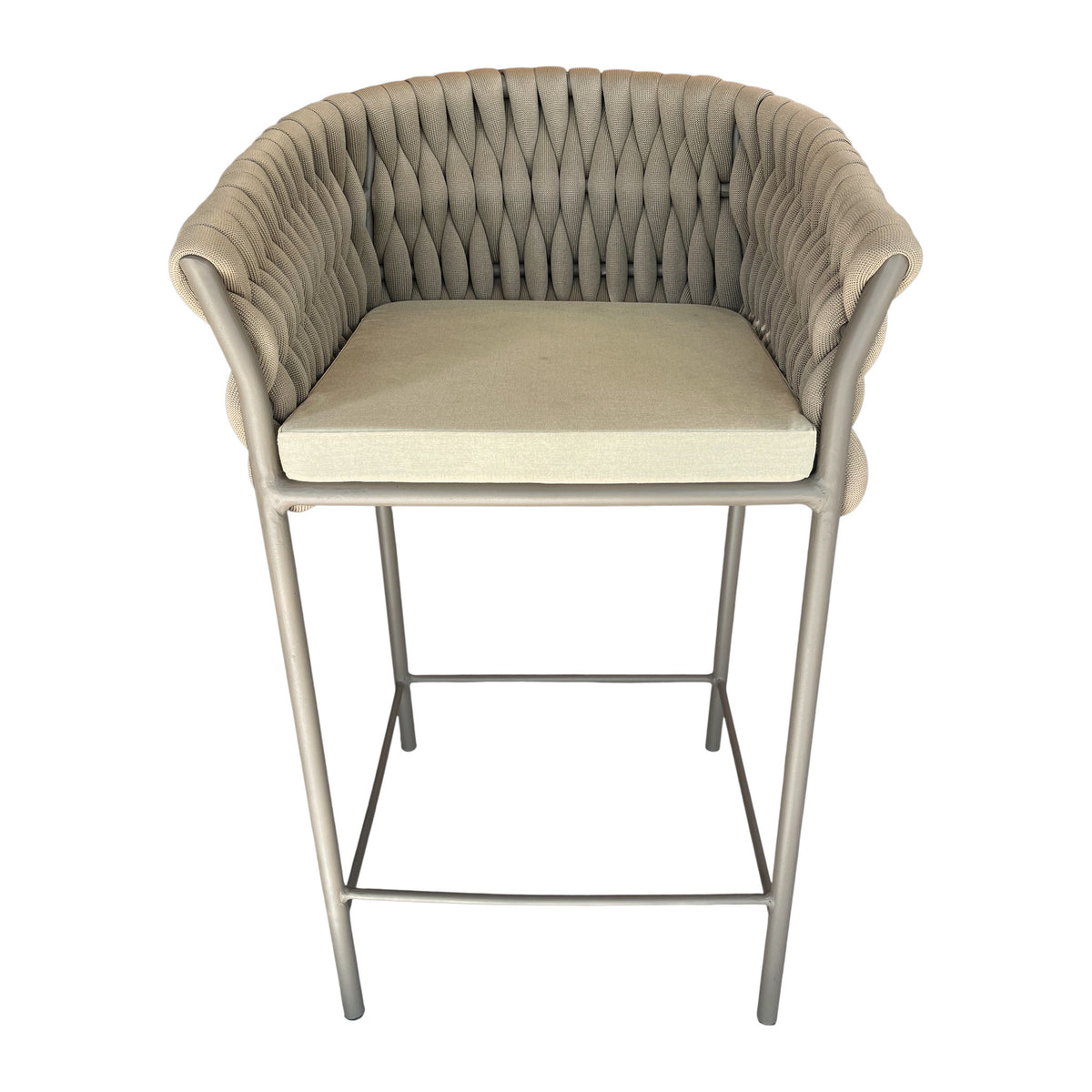 Taburete de Aluminio Panamá Color Beige Tejido Náutico Color Ramio Asiento Tapizado Tela Copacabana Beige y Marfil | Toth Móveis