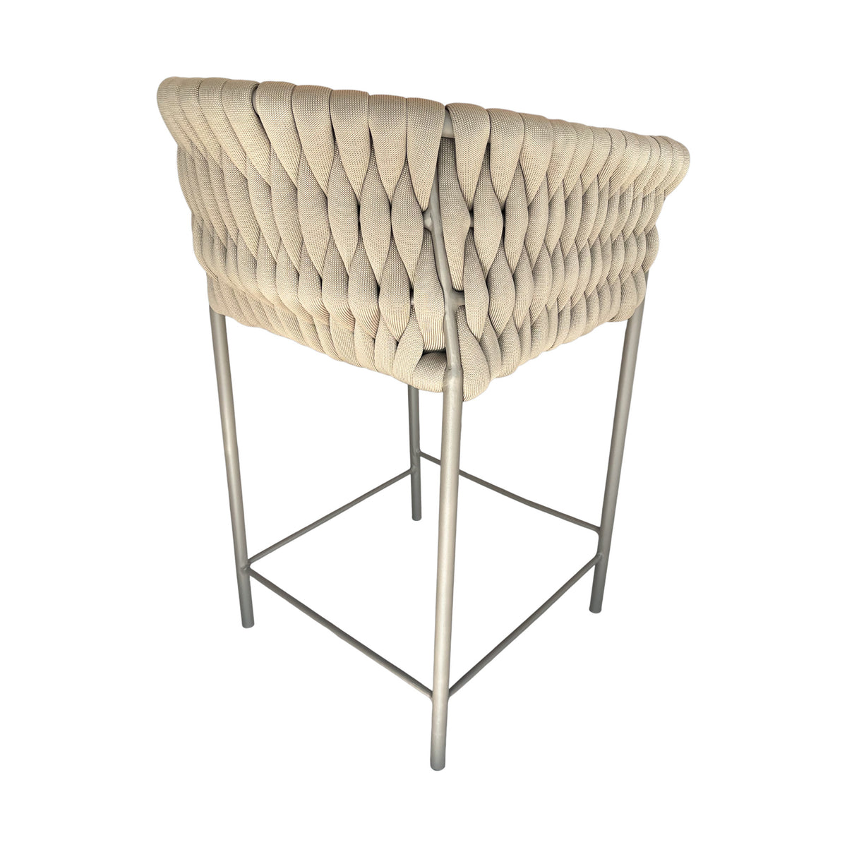 Taburete de Aluminio Panamá Color Beige Tejido Náutico Color Ramio Asiento Tapizado Tela Copacabana Beige y Marfil | Toth Móveis