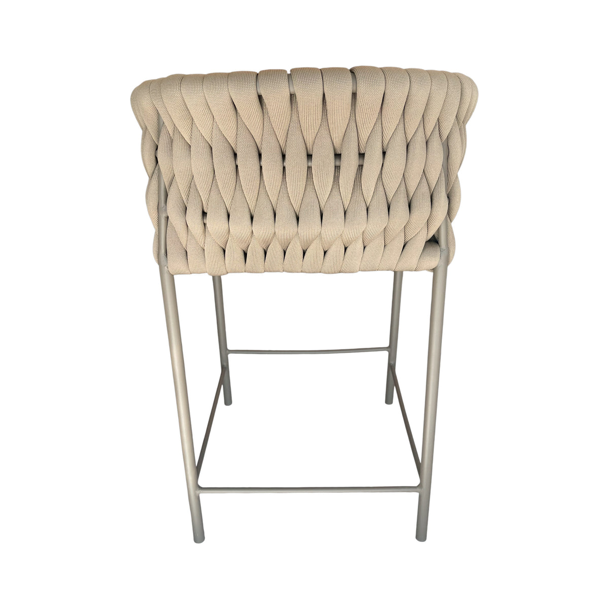 Taburete de Aluminio Panamá Color Beige Tejido Náutico Color Ramio Asiento Tapizado Tela Copacabana Beige y Marfil