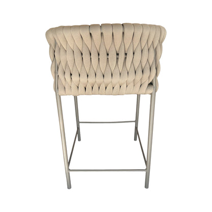 Taburete de Aluminio Panamá Color Beige Tejido Náutico Color Ramio Asiento Tapizado Tela Copacabana Beige y Marfil