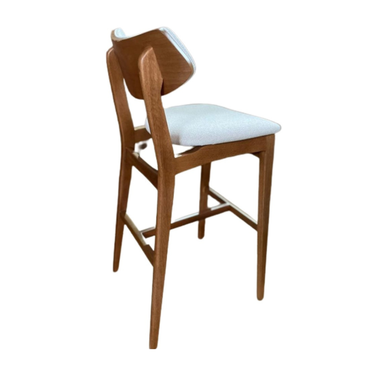 Diana Stool Wood Upholstered Seat Light Gray Linen