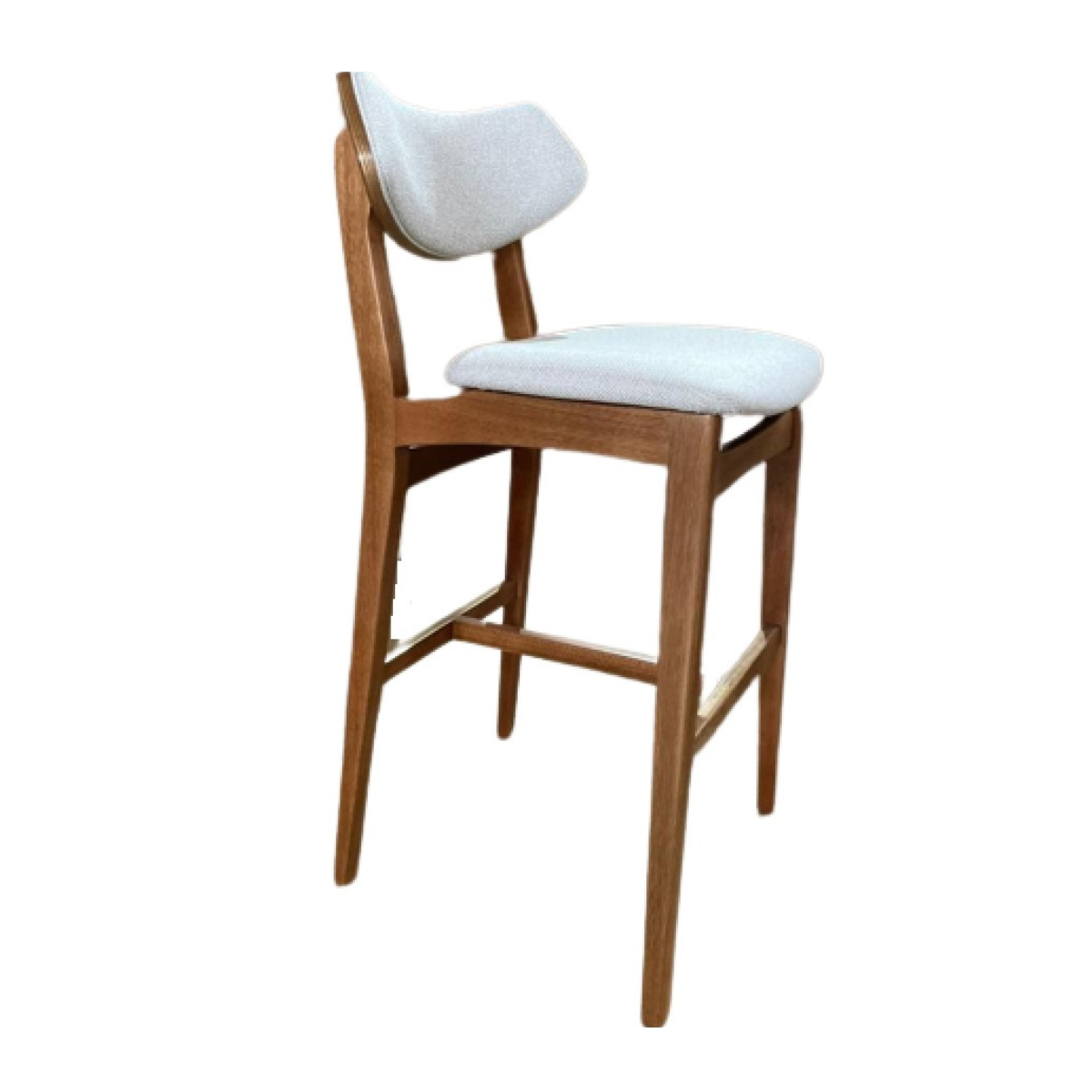 Diana Stool Wood Upholstered Seat Light Gray Linen