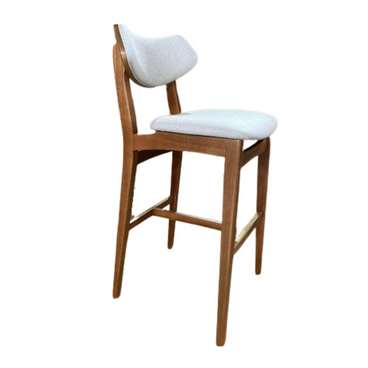 Diana Stool Wood Upholstered Seat Light Gray Linen