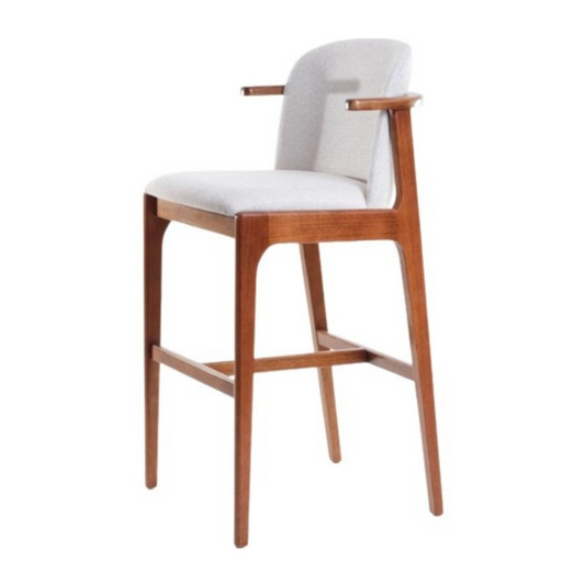Jade Stool Wood Upholstered Seat Light Gray Linen