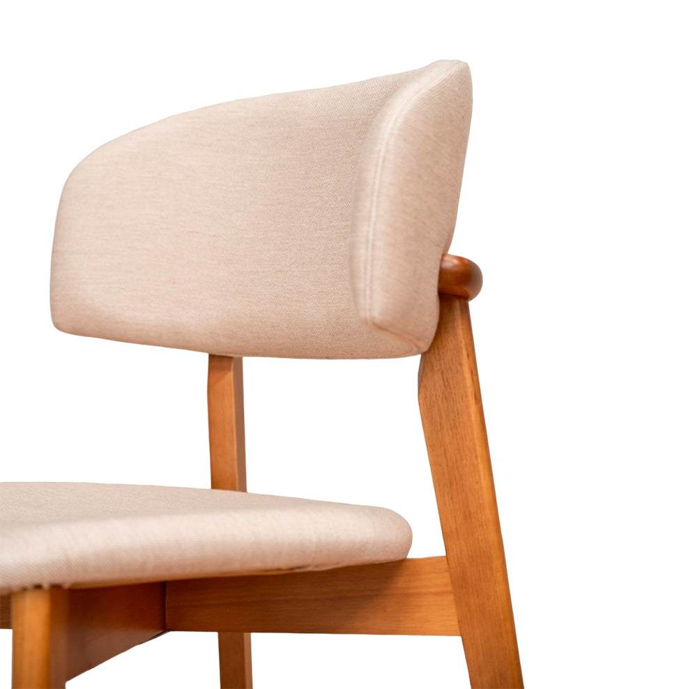 Monic Almond Wood Stool Upholstered Backrest and Seat in Linen Fabric 407