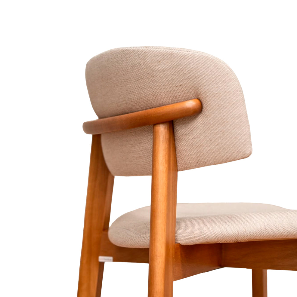 Monic Almond Wood Stool Upholstered Backrest and Seat in Linen Fabric 407
