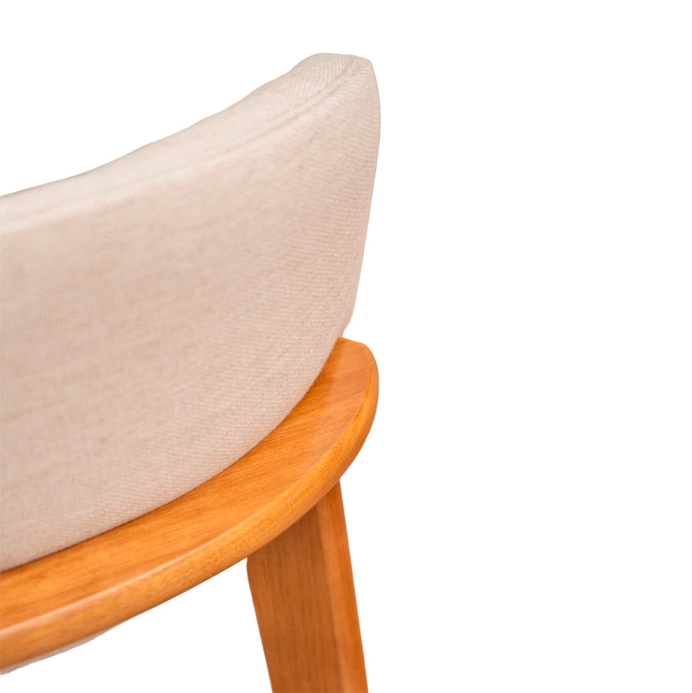 Monic Almond Wood Stool Upholstered Backrest and Seat in Linen Fabric 407