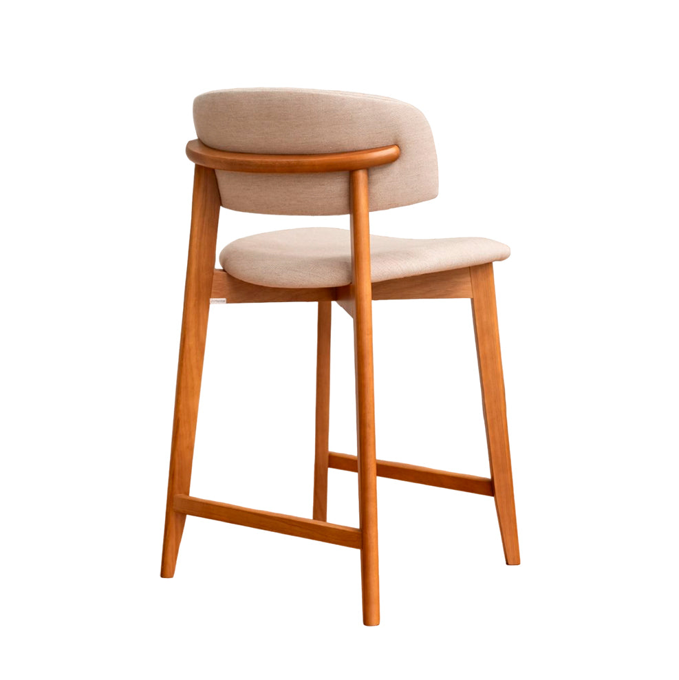 Monic Almond Wood Stool Upholstered Backrest and Seat in Linen Fabric 407