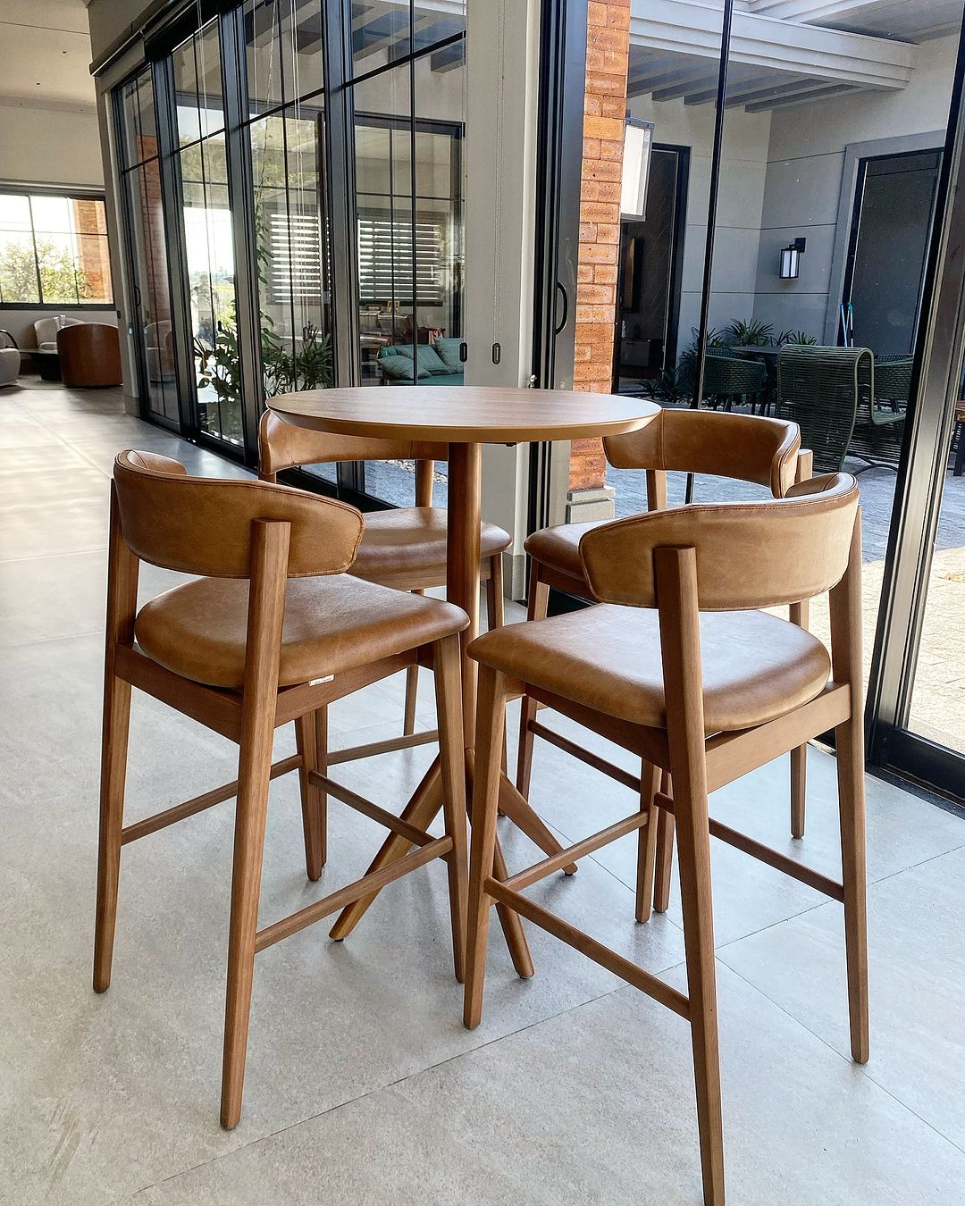 Dior Stool Wood Upholstered Seat Facto Fabric Cognac 890A
