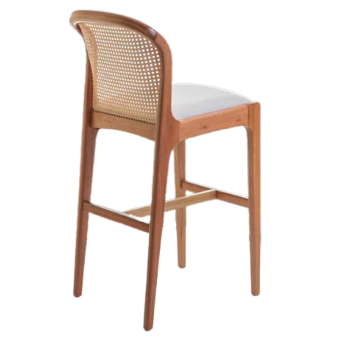 Taburete Isis de Madera con Asiento Tapizado en Lino Blanco