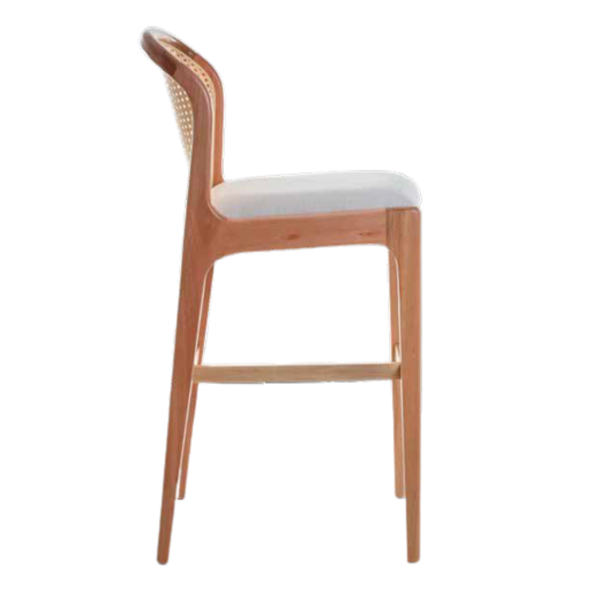 Taburete Isis de Madera con Asiento Tapizado en Lino Blanco