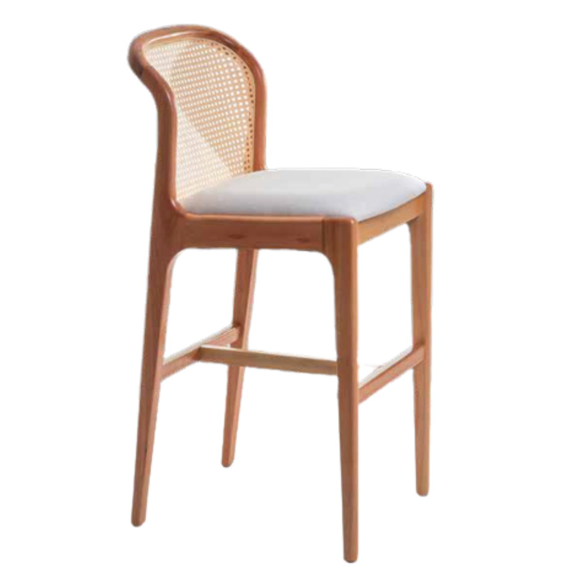 Taburete Isis de Madera con Asiento Tapizado en Lino Blanco