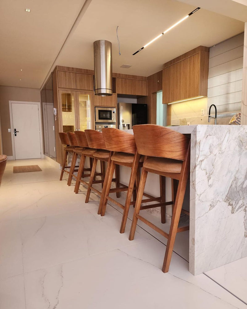 Porto Wooden Stool Upholstered Seat Linen Fabric Beige 001A