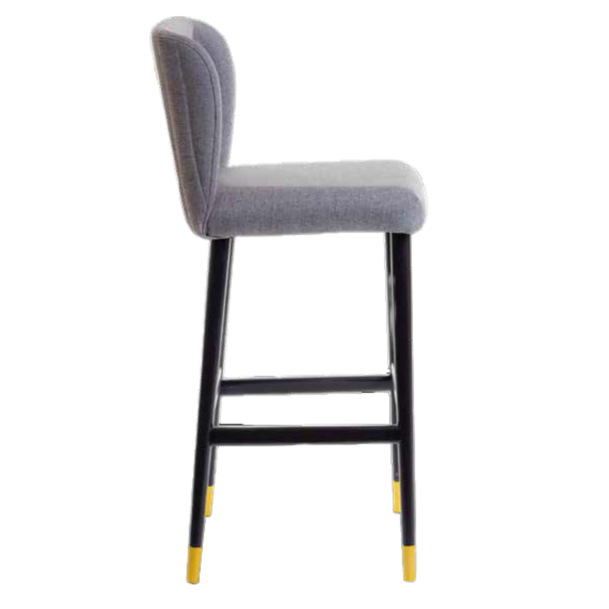 Moana Stool in Black Lacquer Wood with Gray Linen Upholstered Seat