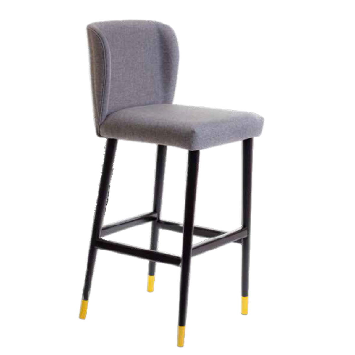 Moana Stool in Black Lacquer Wood with Gray Linen Upholstered Seat