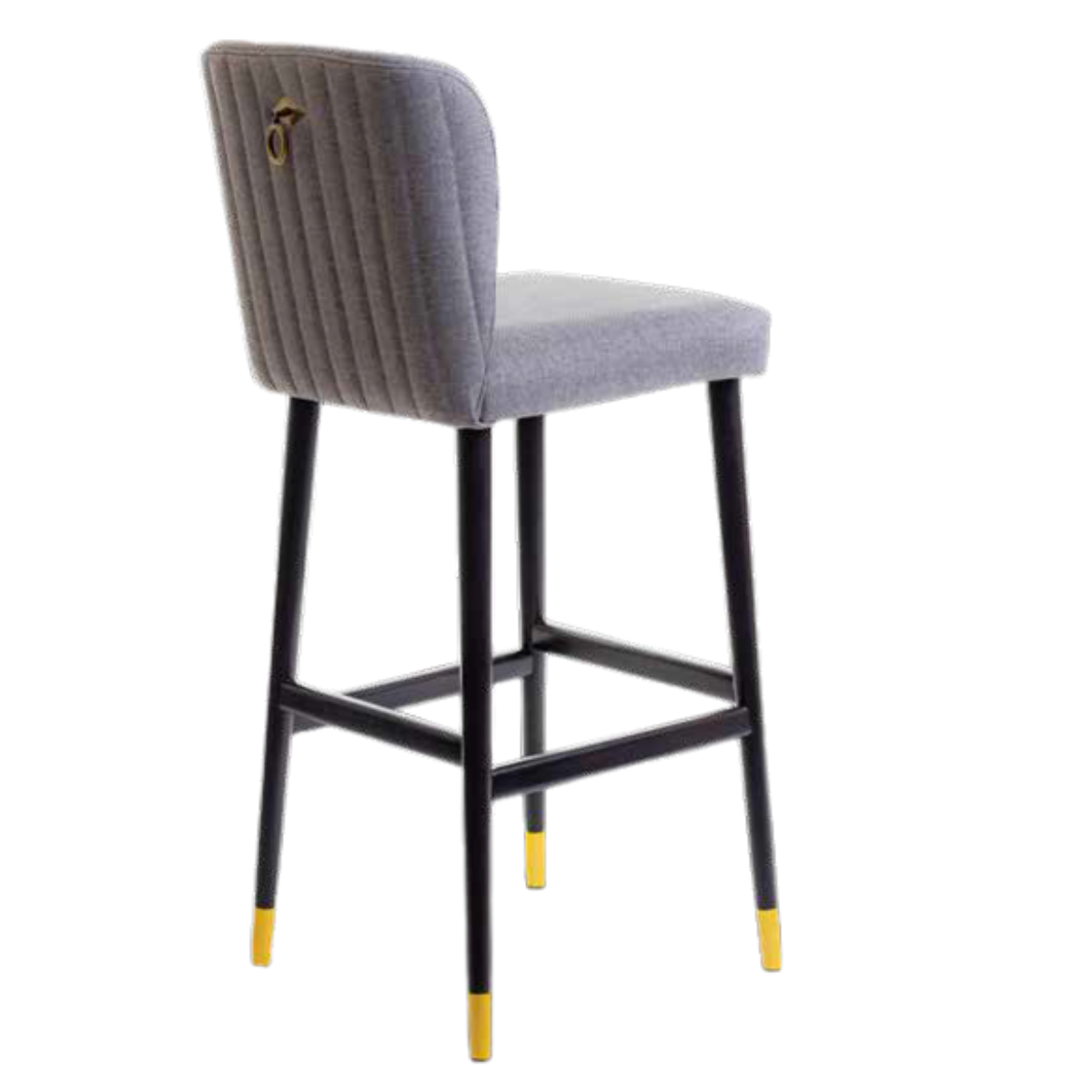 Moana Stool in Black Lacquer Wood with Gray Linen Upholstered Seat