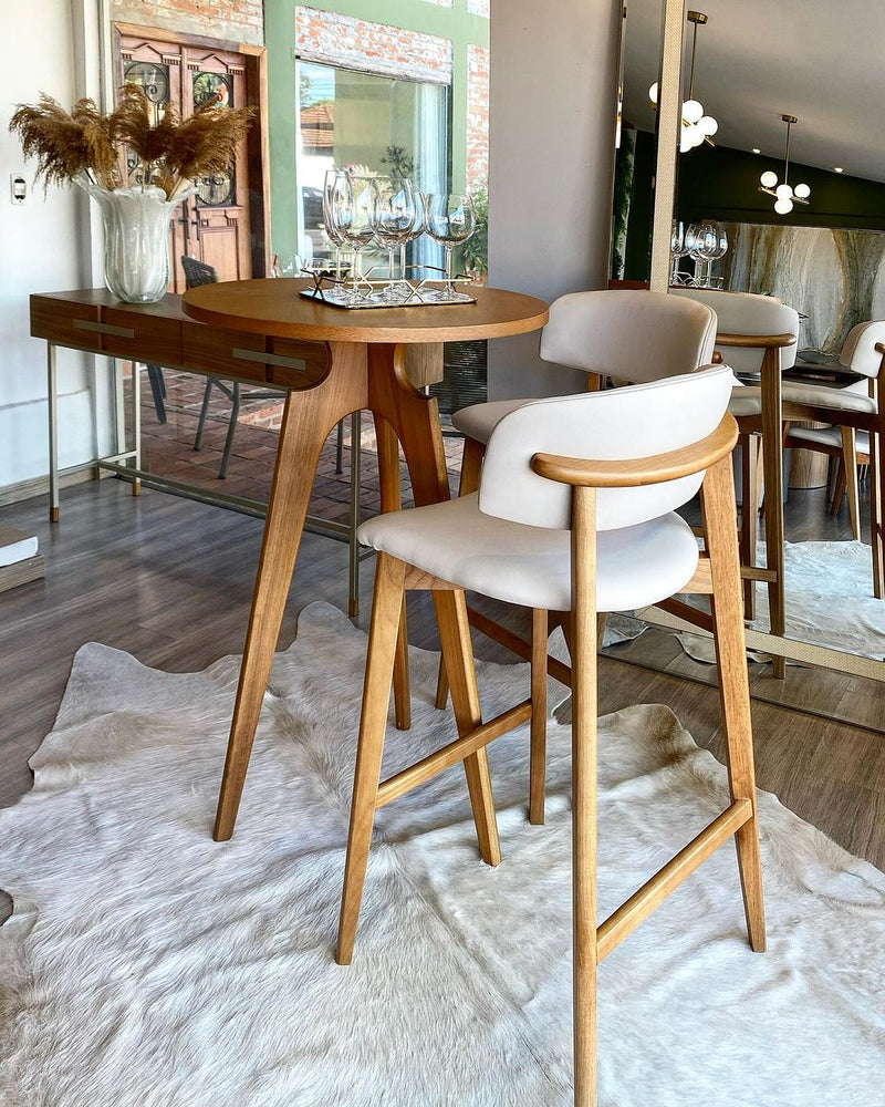 Monic Almond Wood Stool Upholstered Backrest and Seat in Leatherette Fabric 534