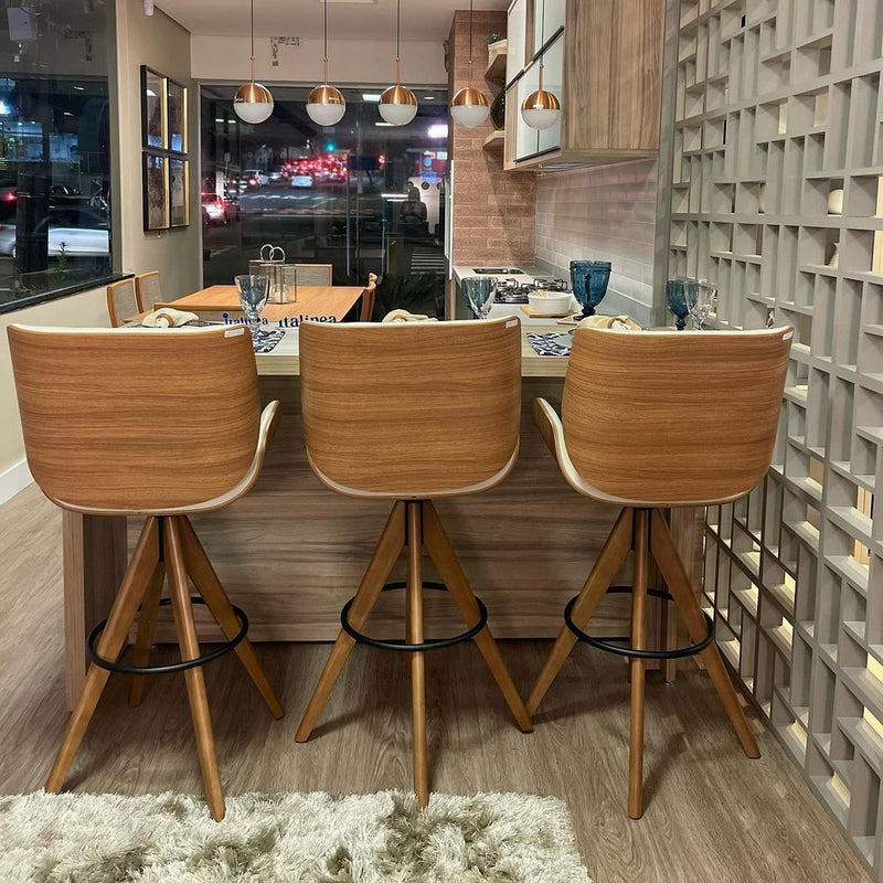 Paula Stool Wood Swivel Seat Upholstered Linen Gray