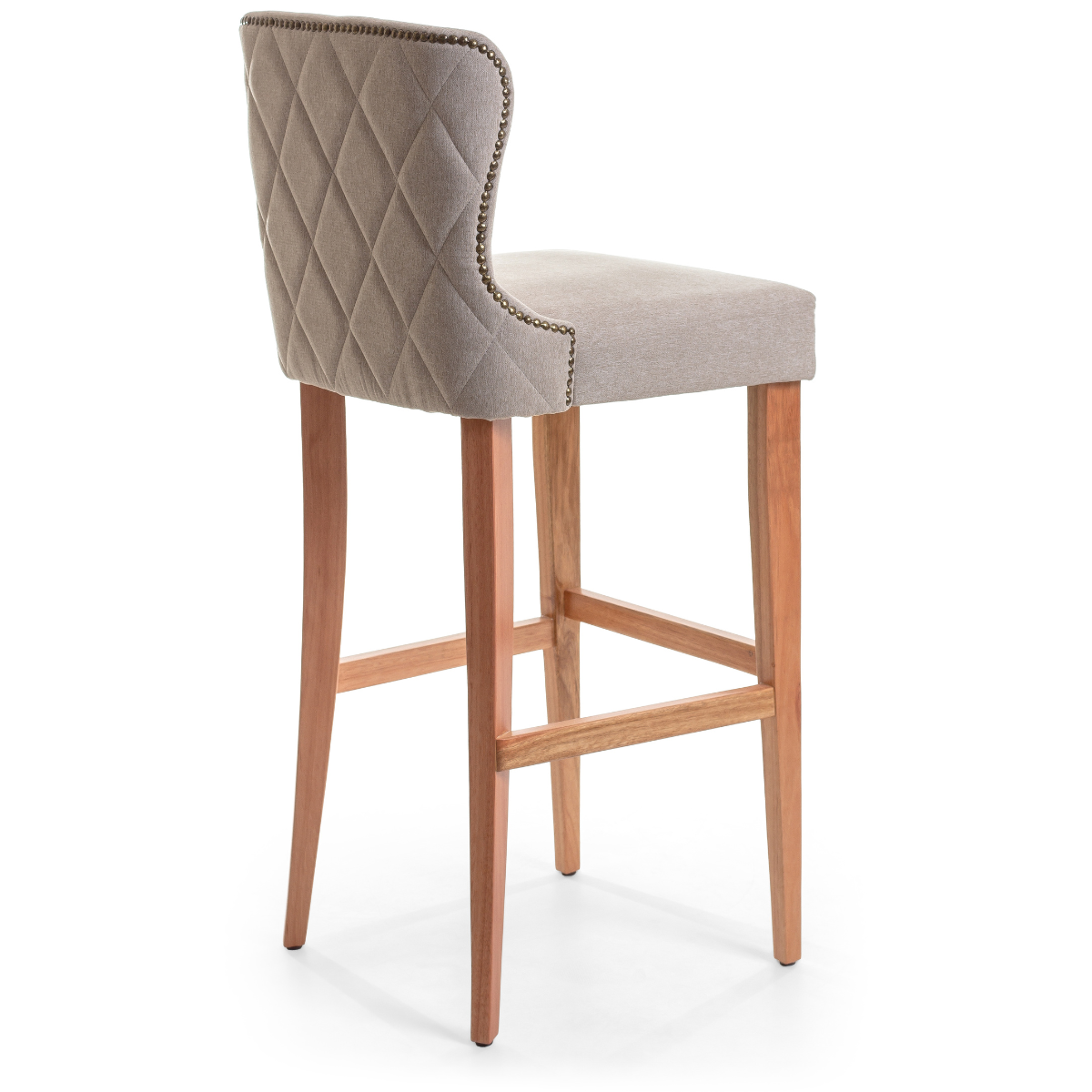 Taburete Sandra Madera Asiento Tapizado Lino Gris Medio