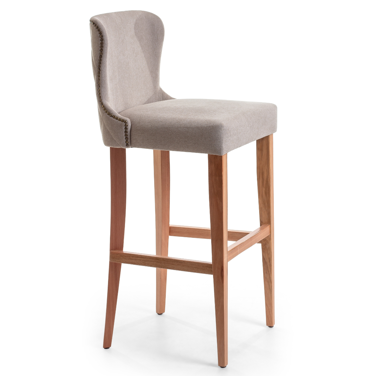 Taburete Sandra Madera Asiento Tapizado Lino Gris Medio