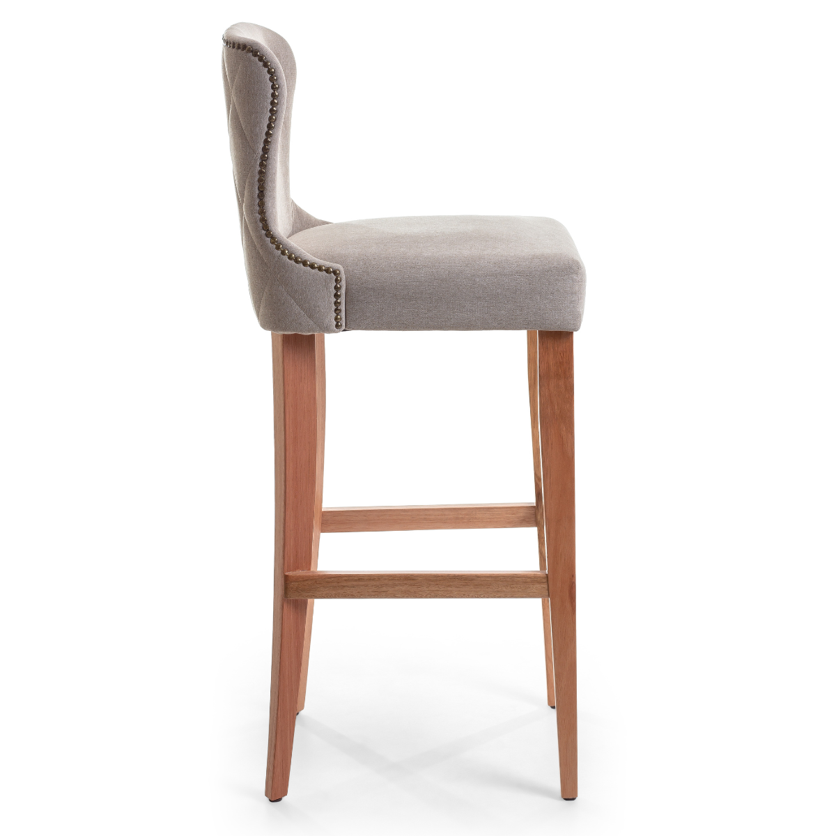 Taburete Sandra Madera Asiento Tapizado Lino Gris Medio