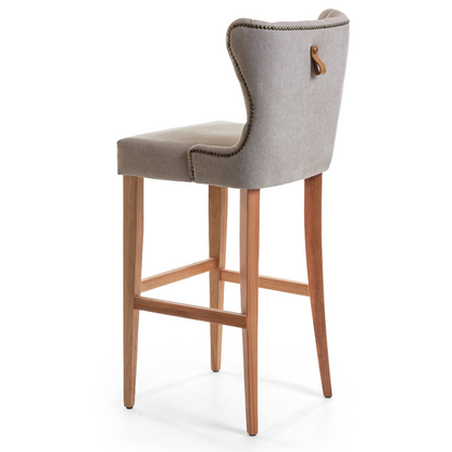 Taburete Zoe Asiento de Madera Tapizado Lino Gris Medio
