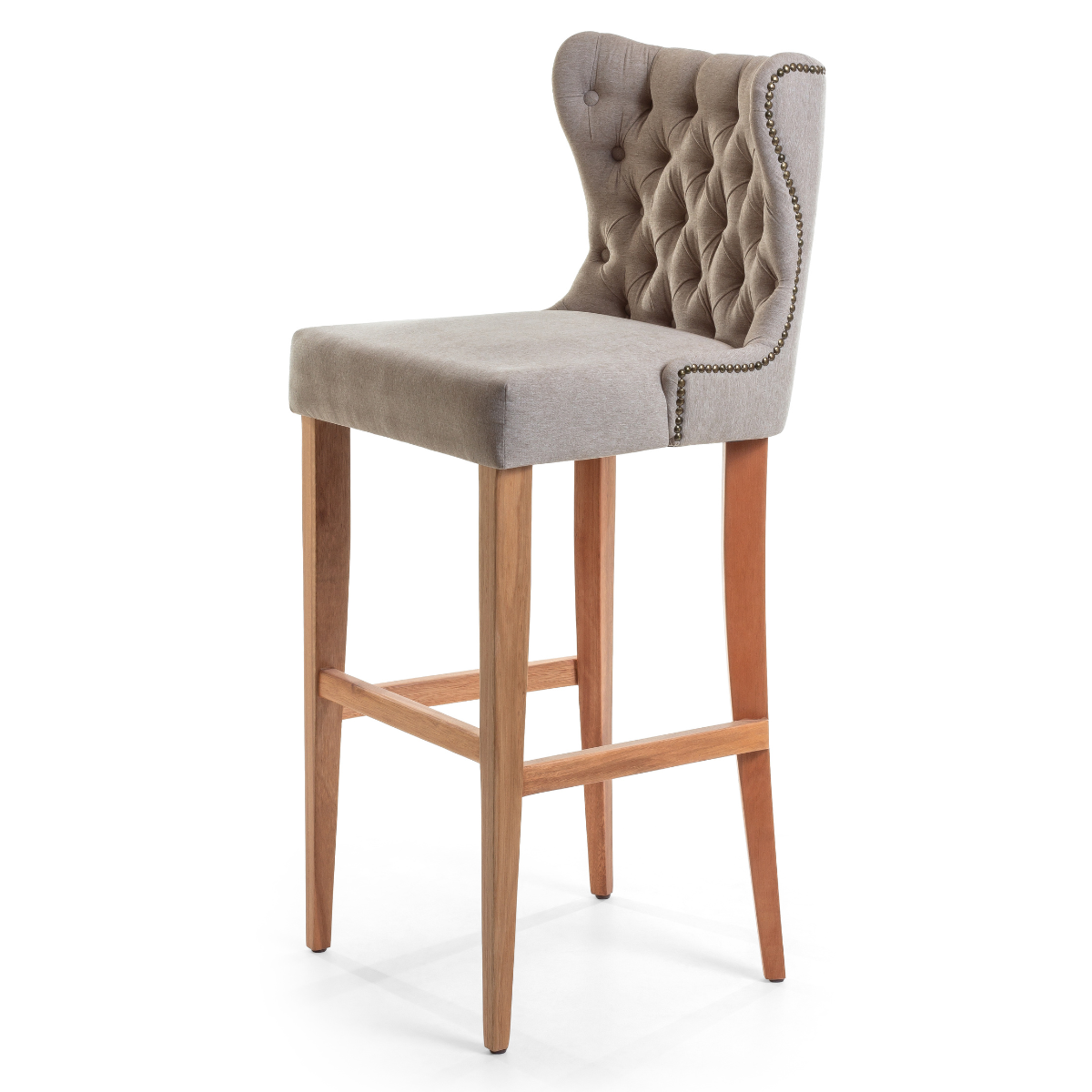 Taburete Zoe Asiento de Madera Tapizado Lino Gris Medio