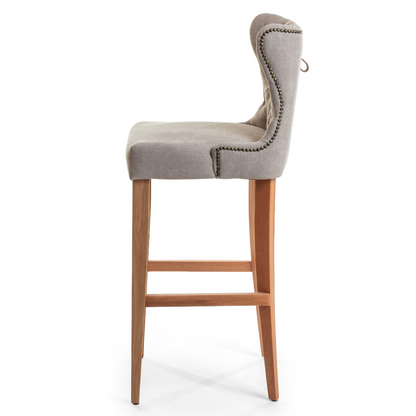 Taburete Zoe Asiento de Madera Tapizado Lino Gris Medio