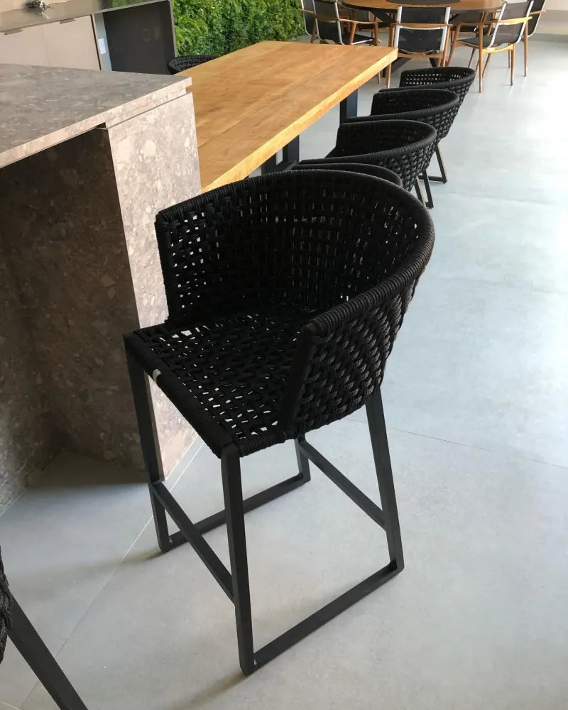 Taburete Aluminio Dorado Color Negro Cuerda Náutica Color Negro