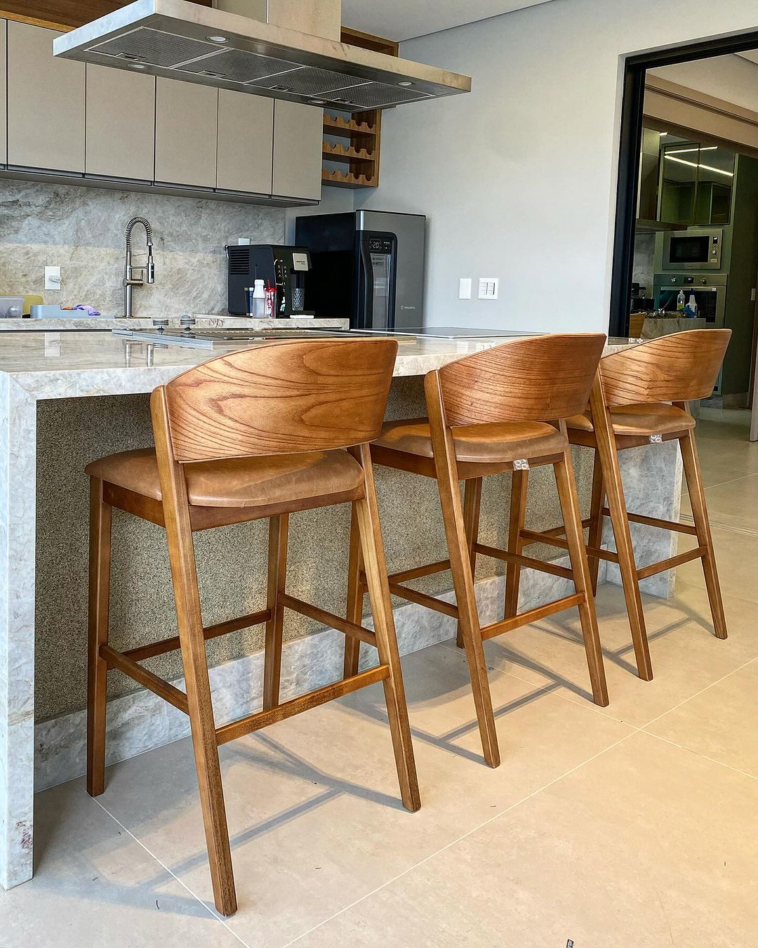 Porto Wooden Stool Upholstered Seat Fabric Facto Cognac 890A