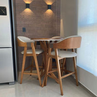 Taburete Zaki Asiento de Madera Tapizado Tela Lino Beige 001A