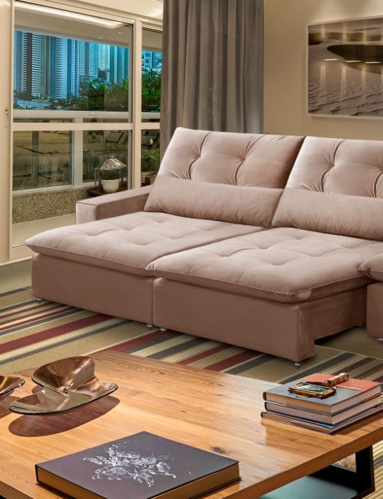 Ambiente 1 com Cayman Retractable and Reclining Upholstered Sofa in Grey Linen